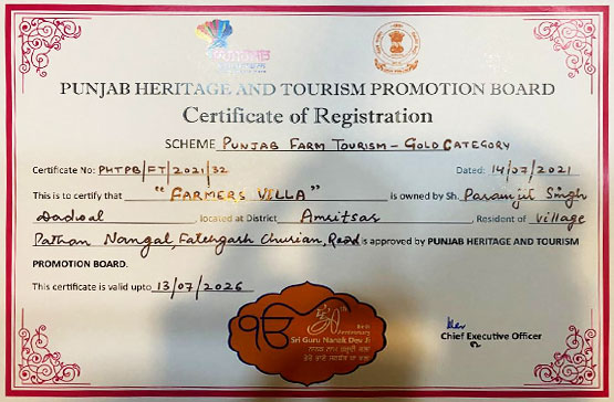 Certificate Punjab Farm Tourism